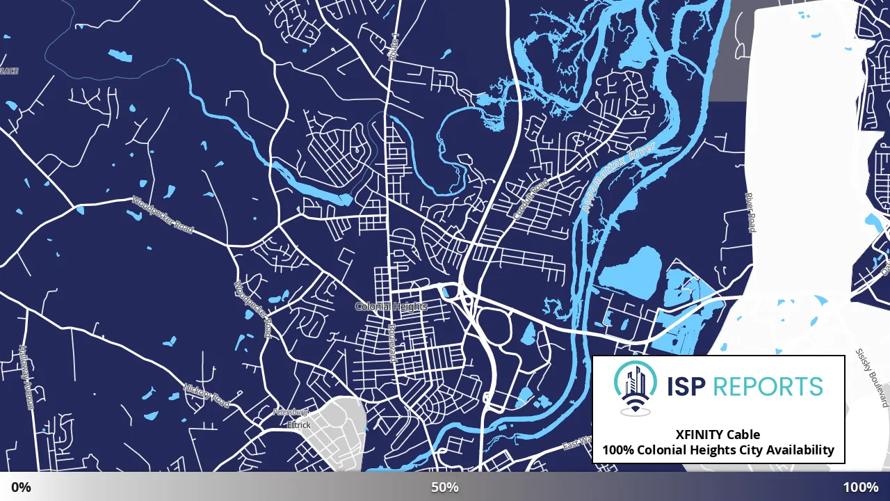 Colonial Heights City, VA map of internet availability