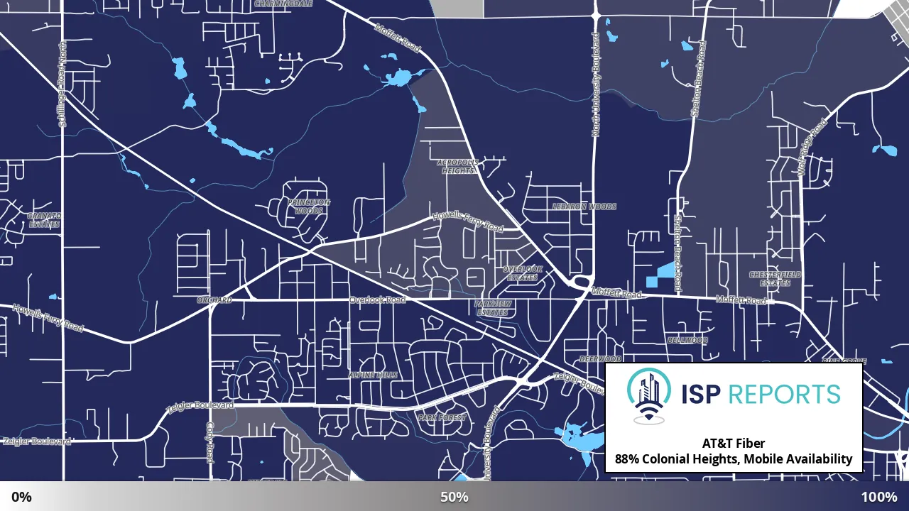 Colonial Heights, Mobile, AL map of internet availability