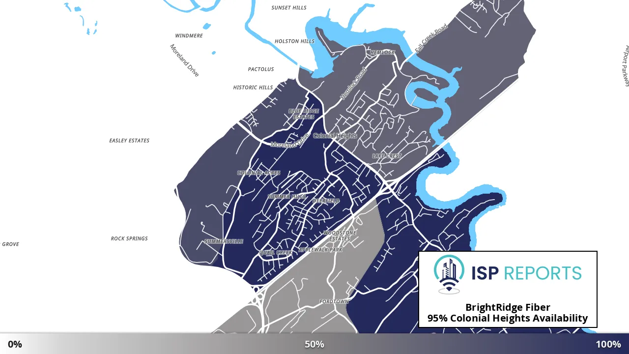 Colonial Heights, TN map of internet availability
