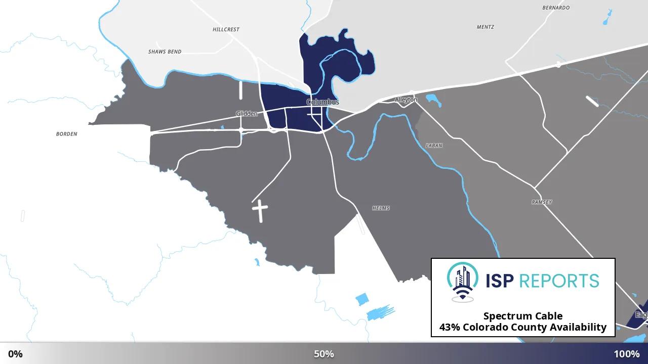 Colorado County, TX map of internet availability