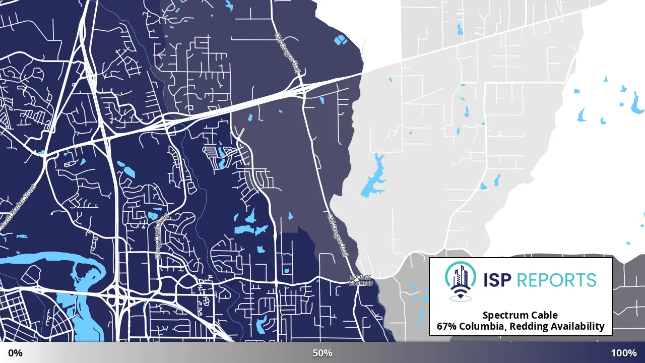 Columbia, Redding, CA map of internet availability