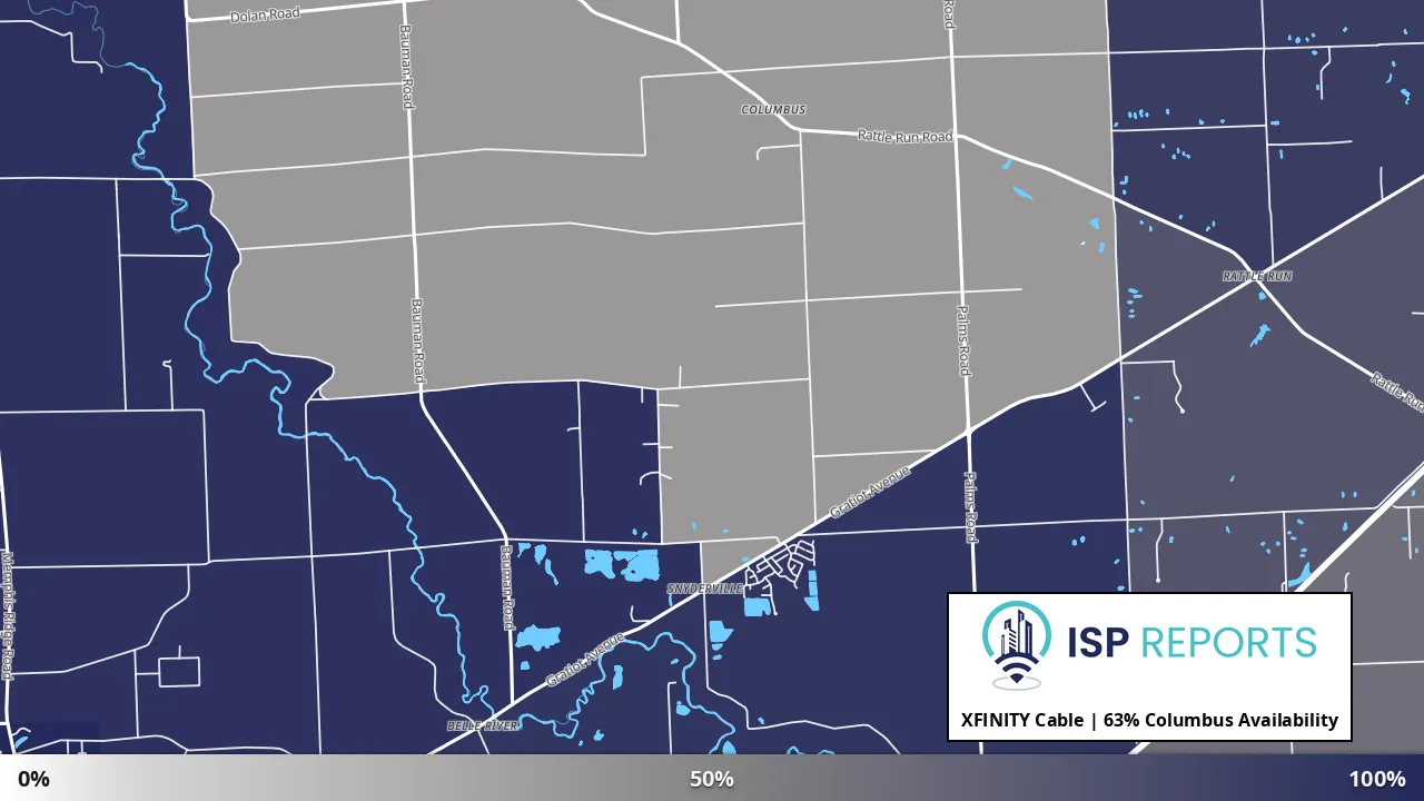 Columbus, MI map of internet availability