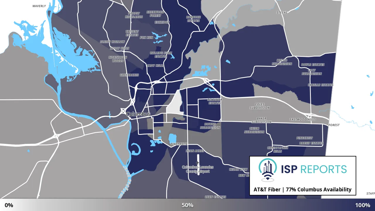 Columbus, MS map of internet availability