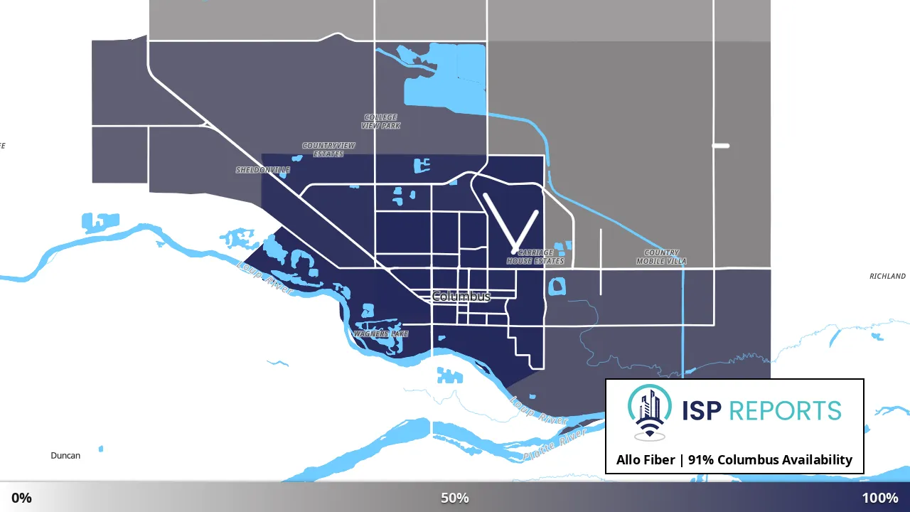 Columbus, NE map of internet availability
