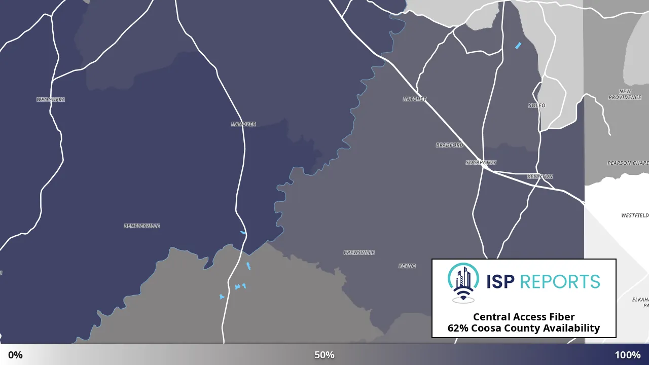 Coosa County, AL map of internet availability