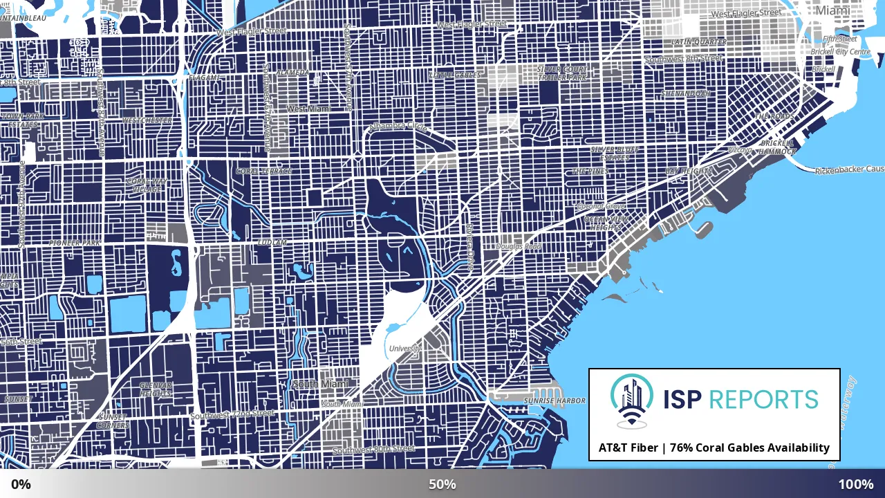 Coral Gables, FL map of internet availability