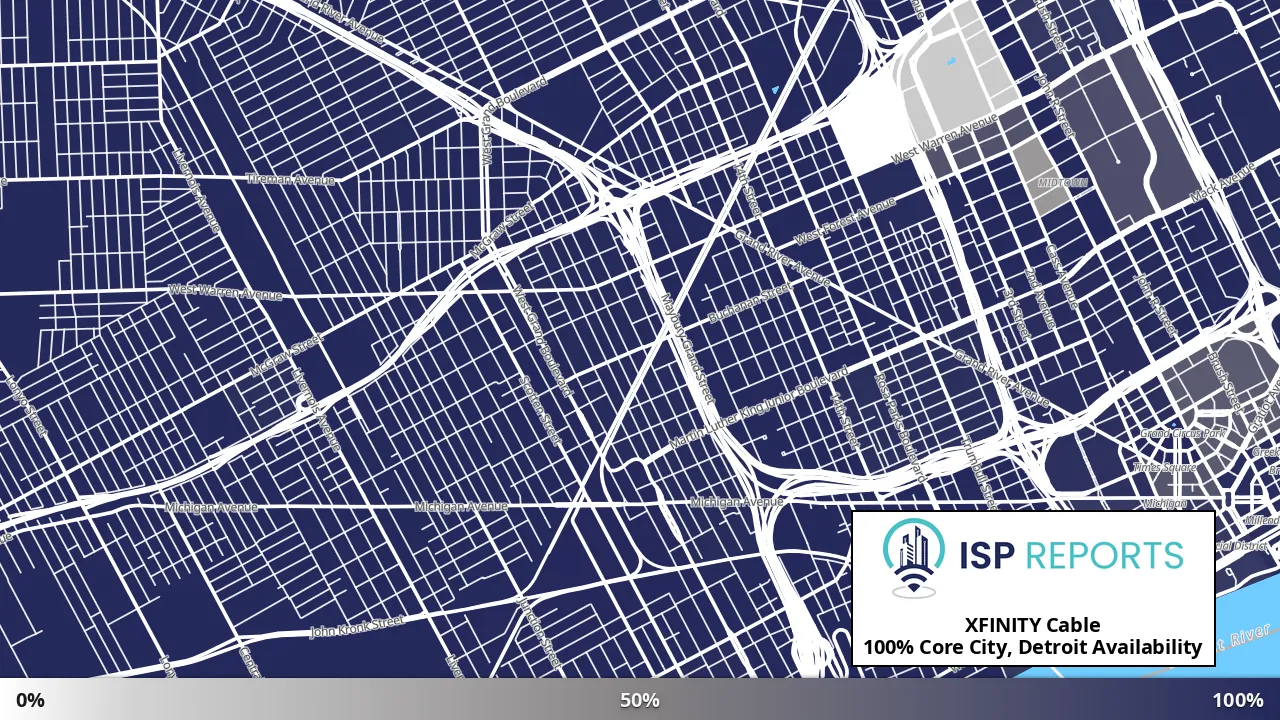 Core City, Detroit, MI map of internet availability