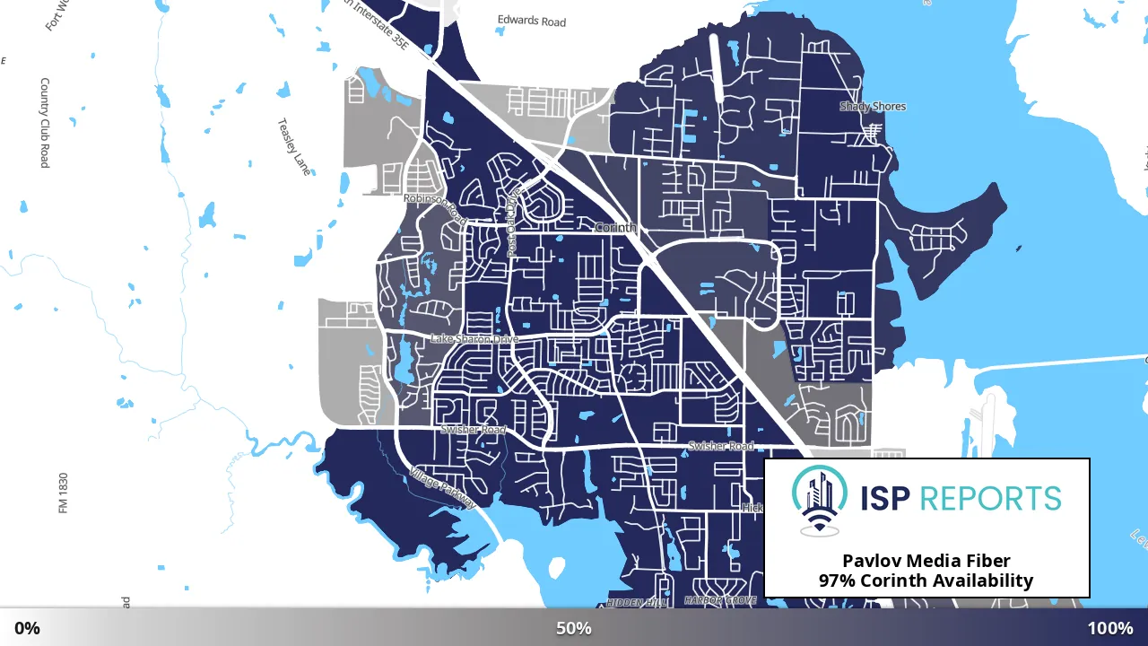 Corinth, TX map of internet availability