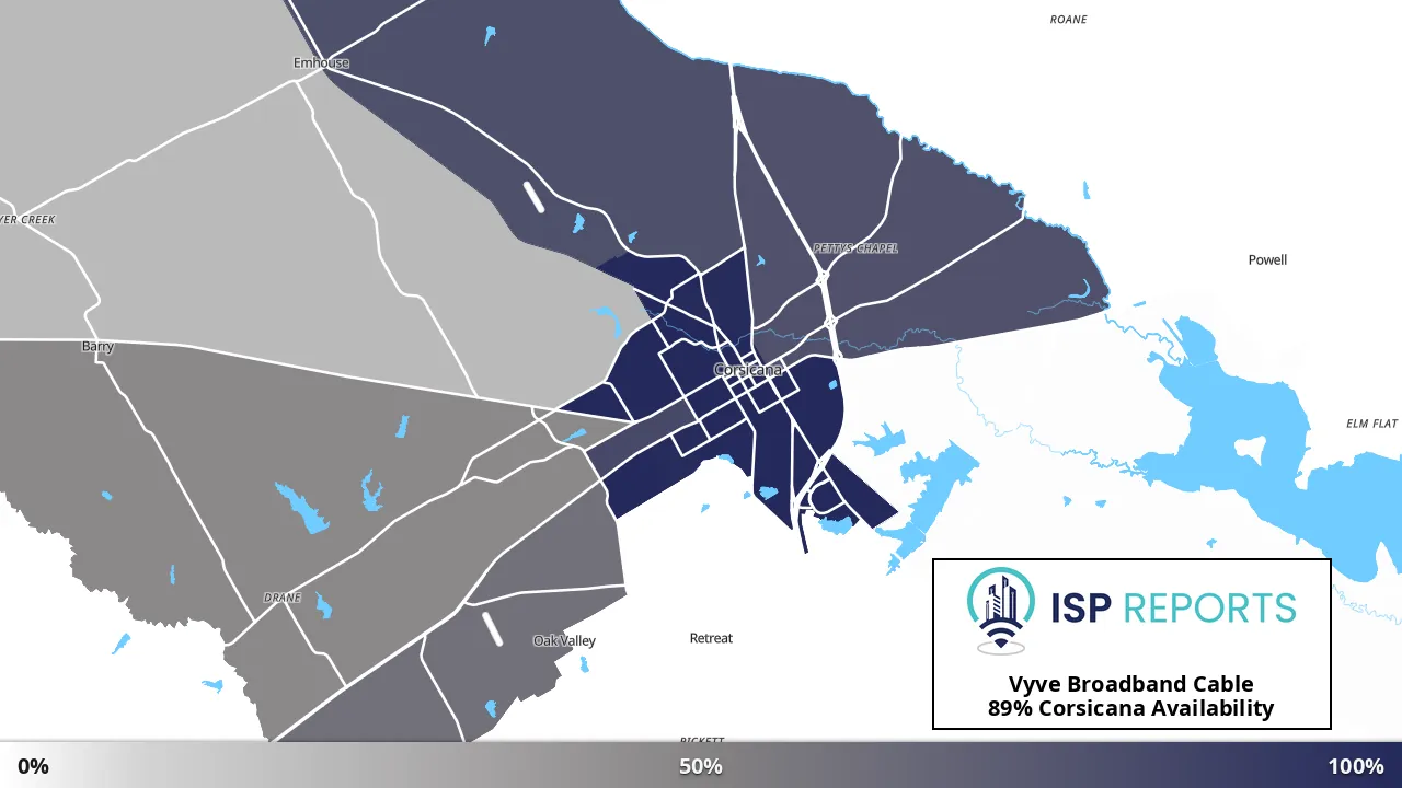 Corsicana, TX map of internet availability