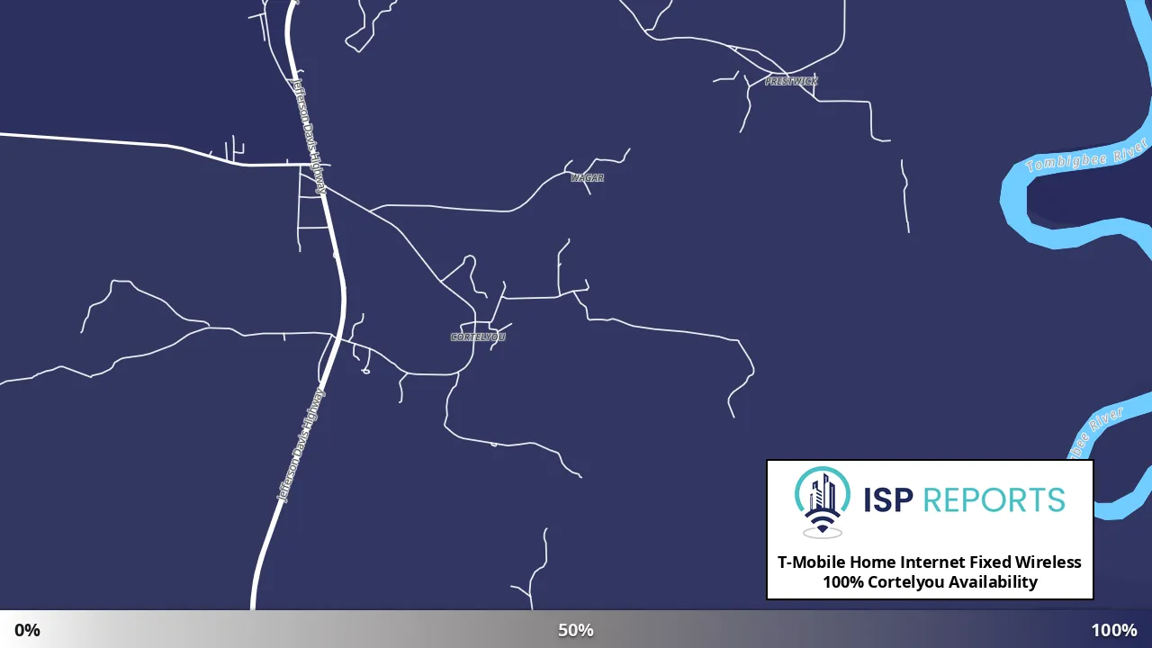 Cortelyou, AL map of internet availability