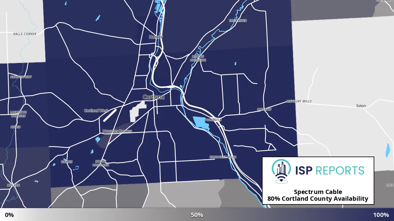 Cortland County, NY map of internet availability