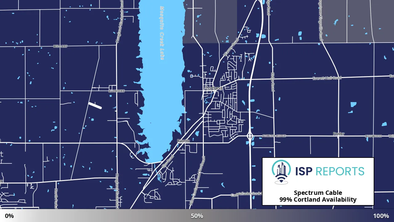 Cortland, OH map of internet availability