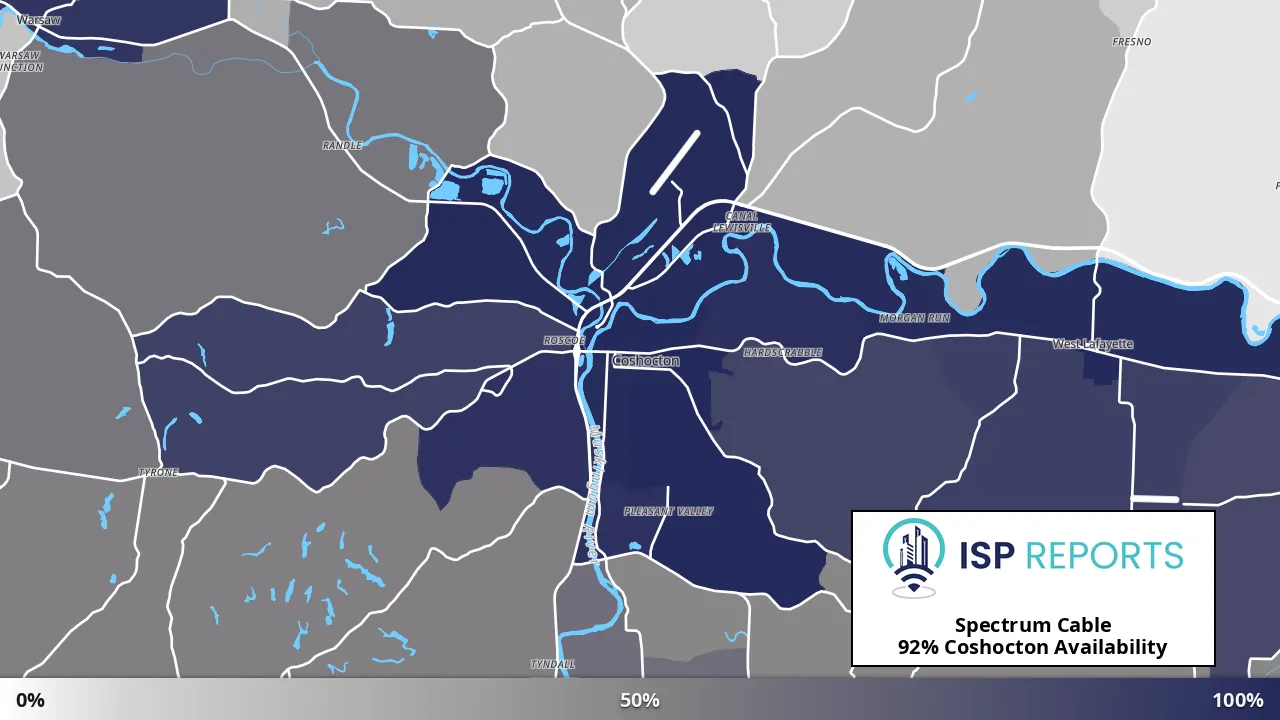 Coshocton, OH map of internet availability