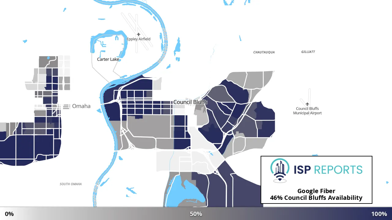 Council Bluffs, IA map of internet availability