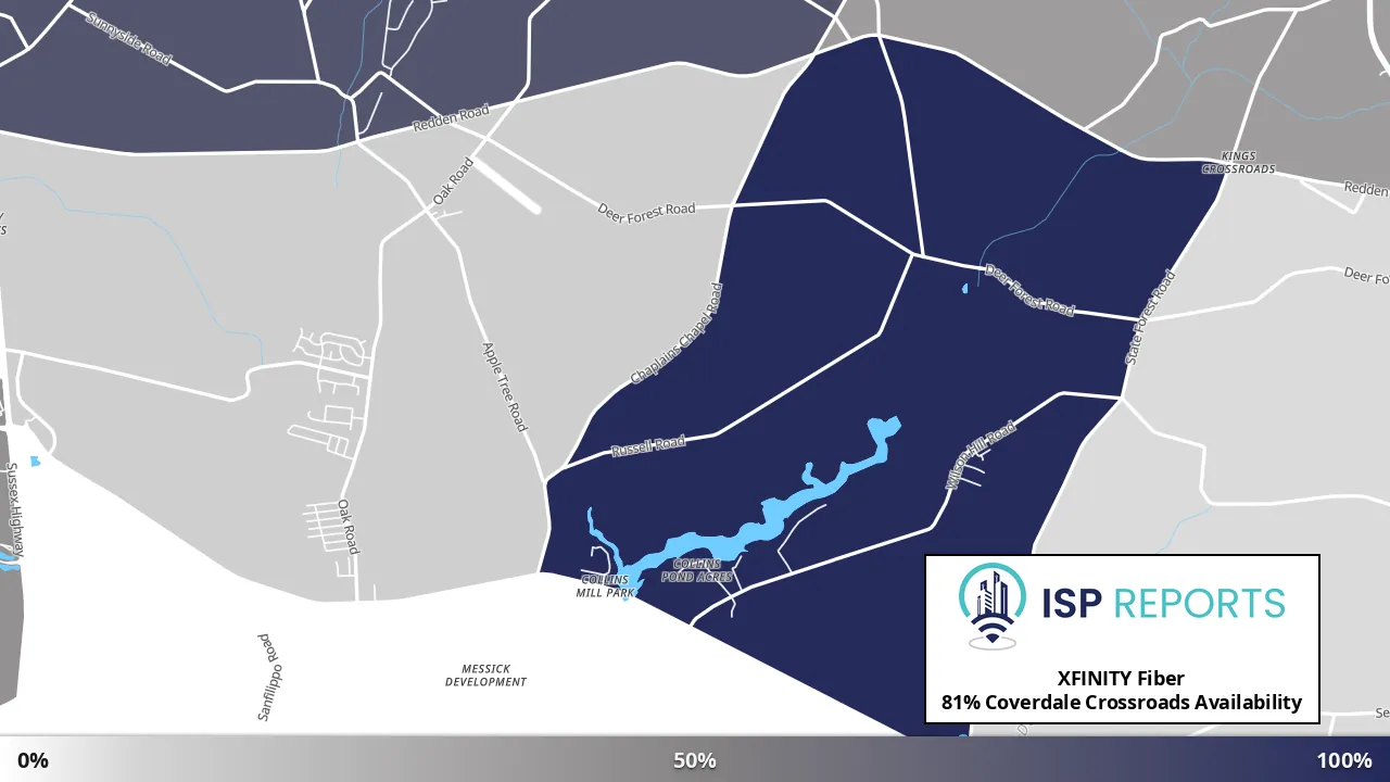 Coverdale Crossroads, DE map of internet availability