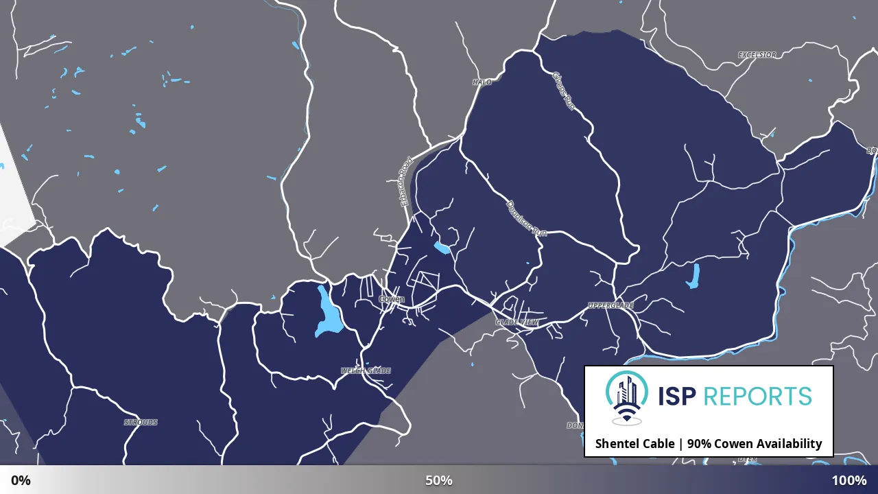 Cowen, WV map of internet availability