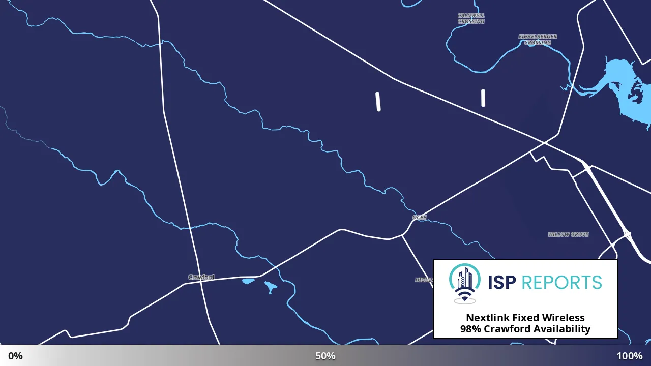 Crawford, TX map of internet availability