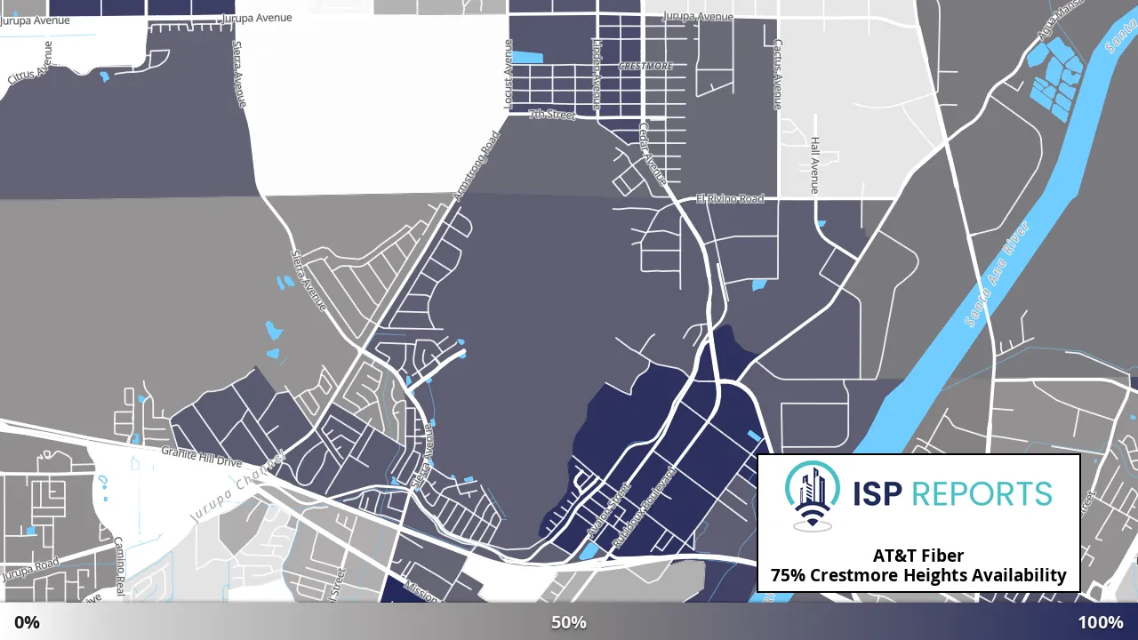Crestmore Heights, CA map of internet availability