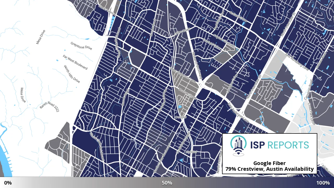 Crestview, Austin, TX map of internet availability