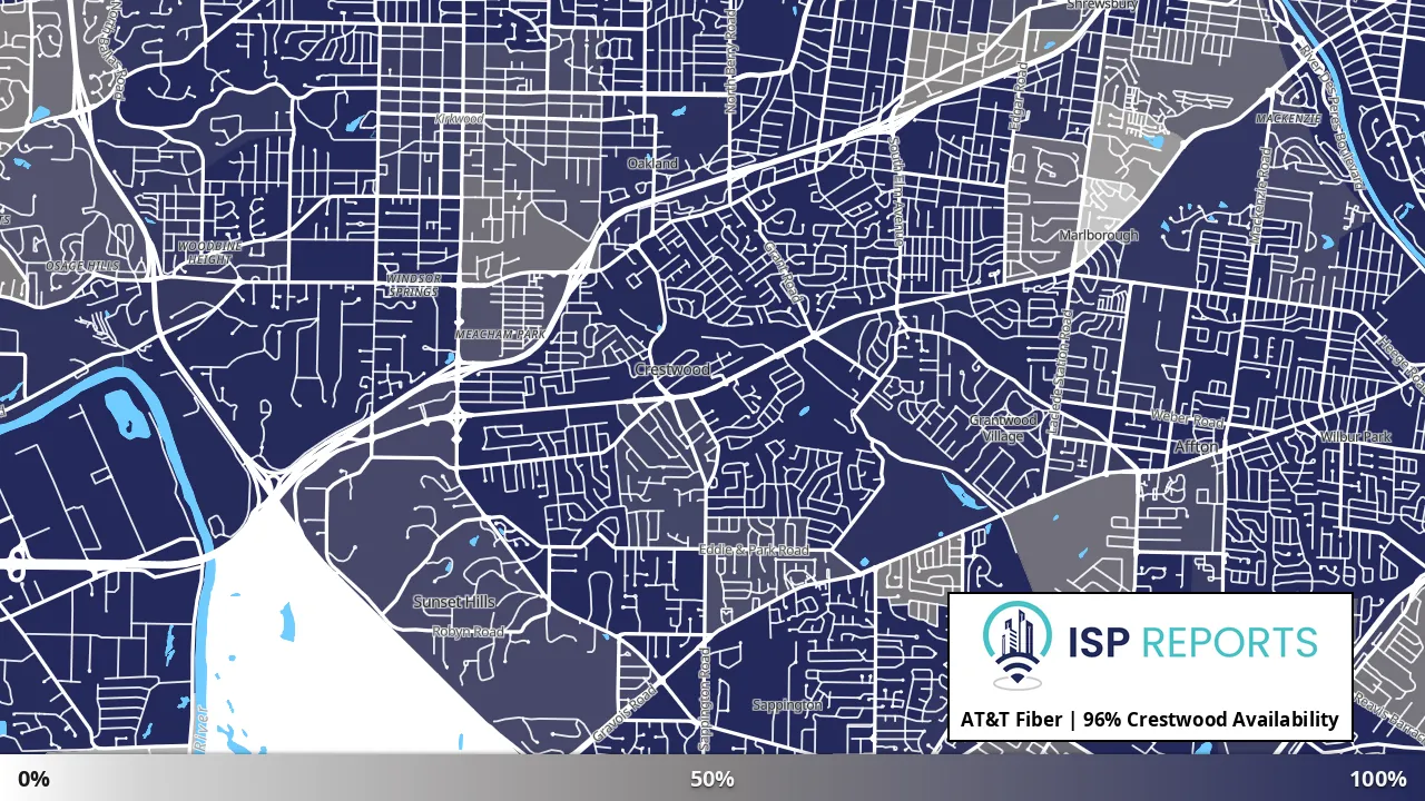 Crestwood, MO map of internet availability