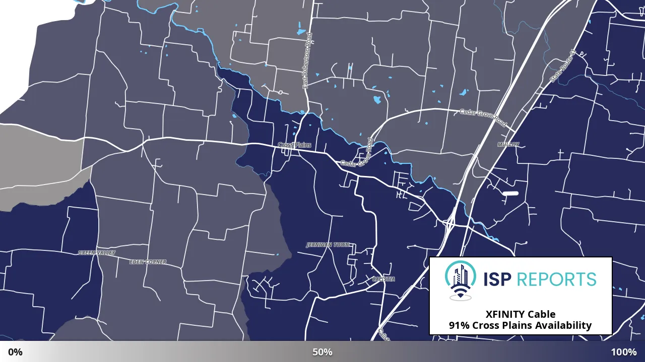 Cross Plains, TN map of internet availability