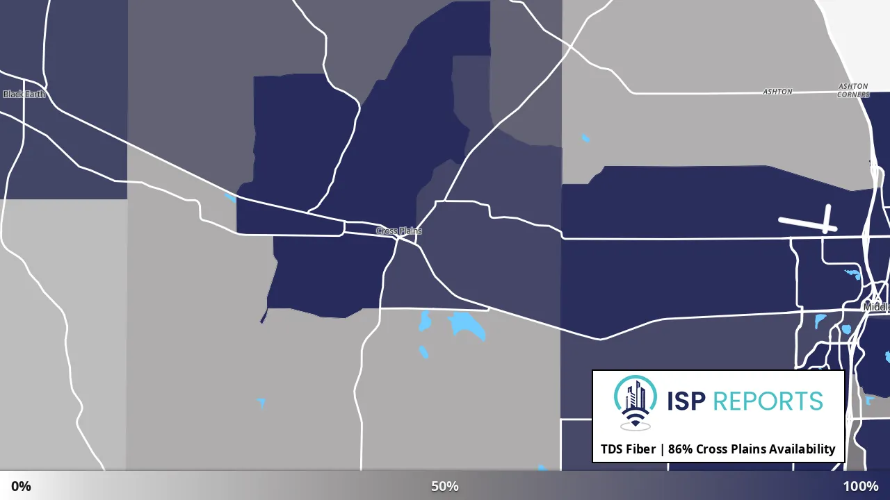 Cross Plains, WI map of internet availability