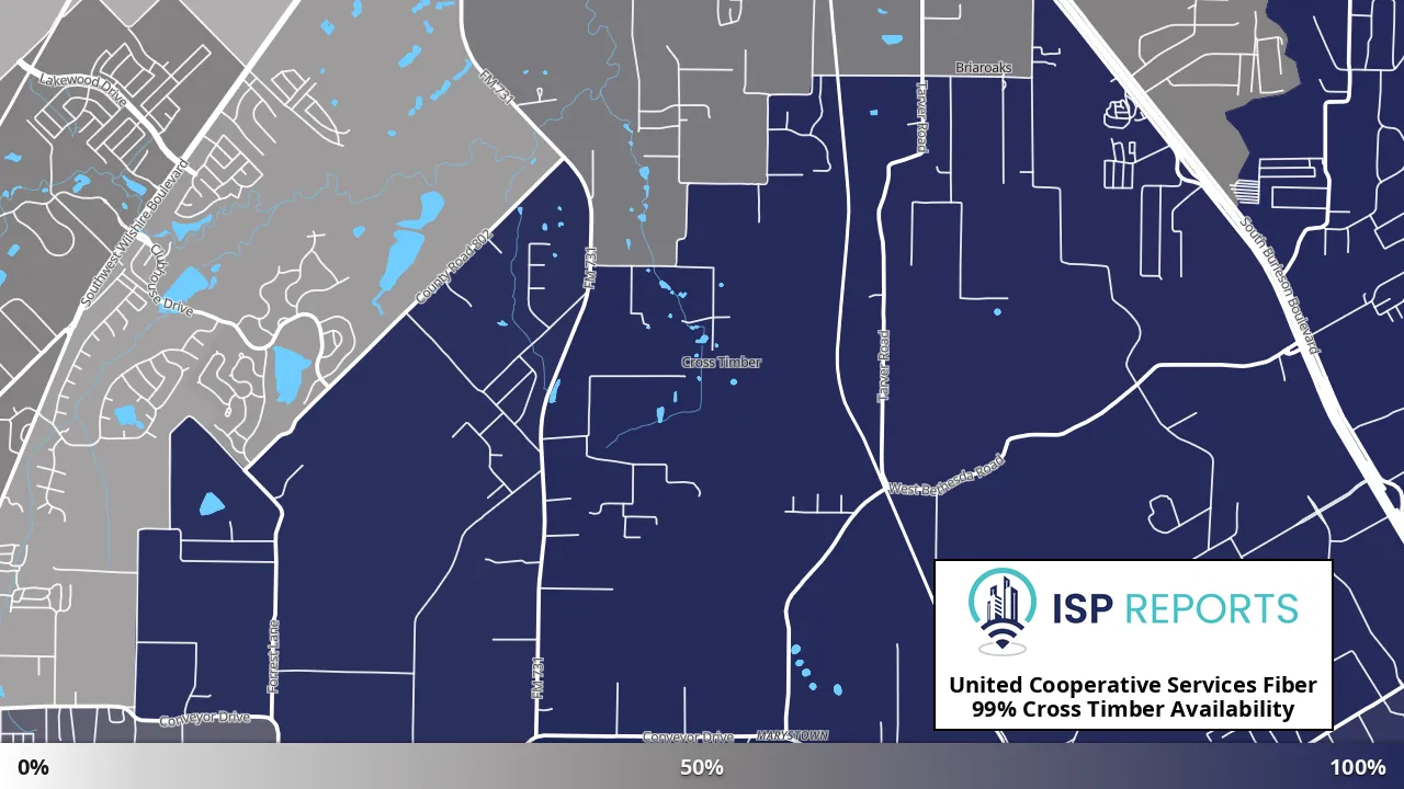 Cross Timber, TX map of internet availability