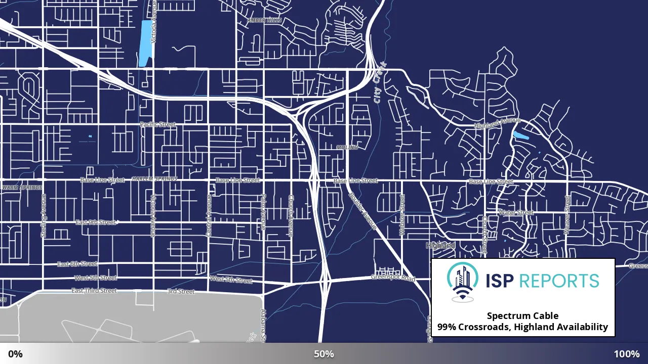 Crossroads, Highland, CA map of internet availability