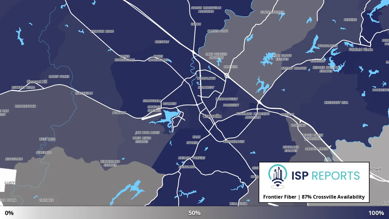 Crossville, TN map of internet availability