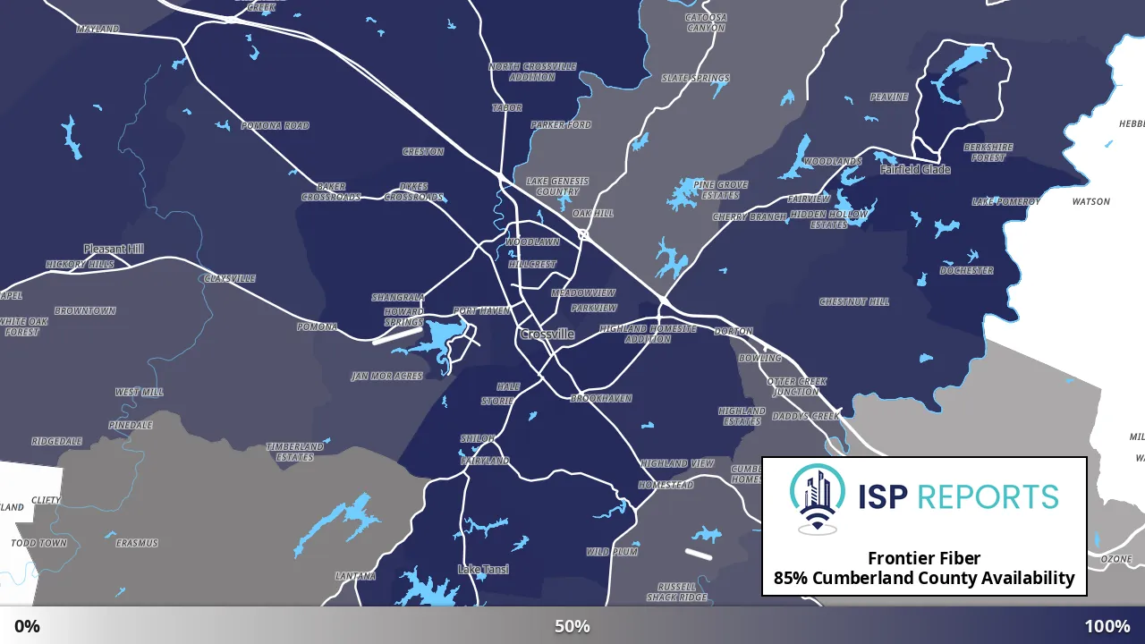 Cumberland County, TN map of internet availability