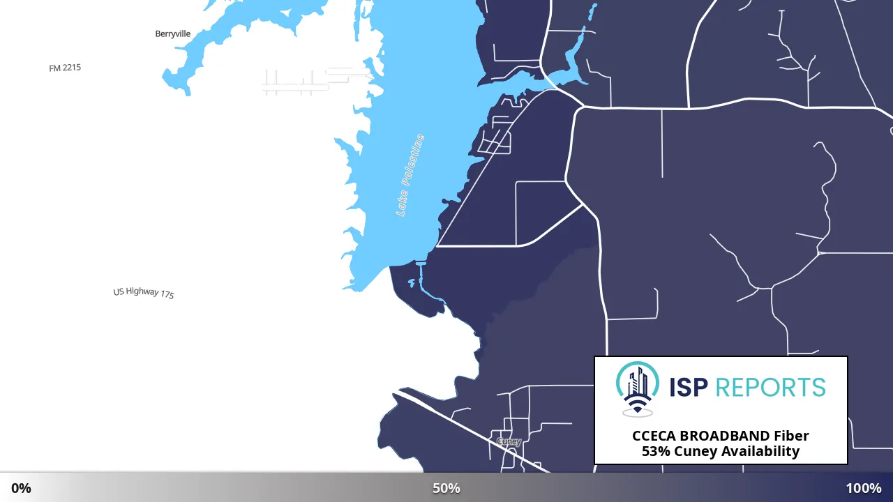 Cuney, TX map of internet availability