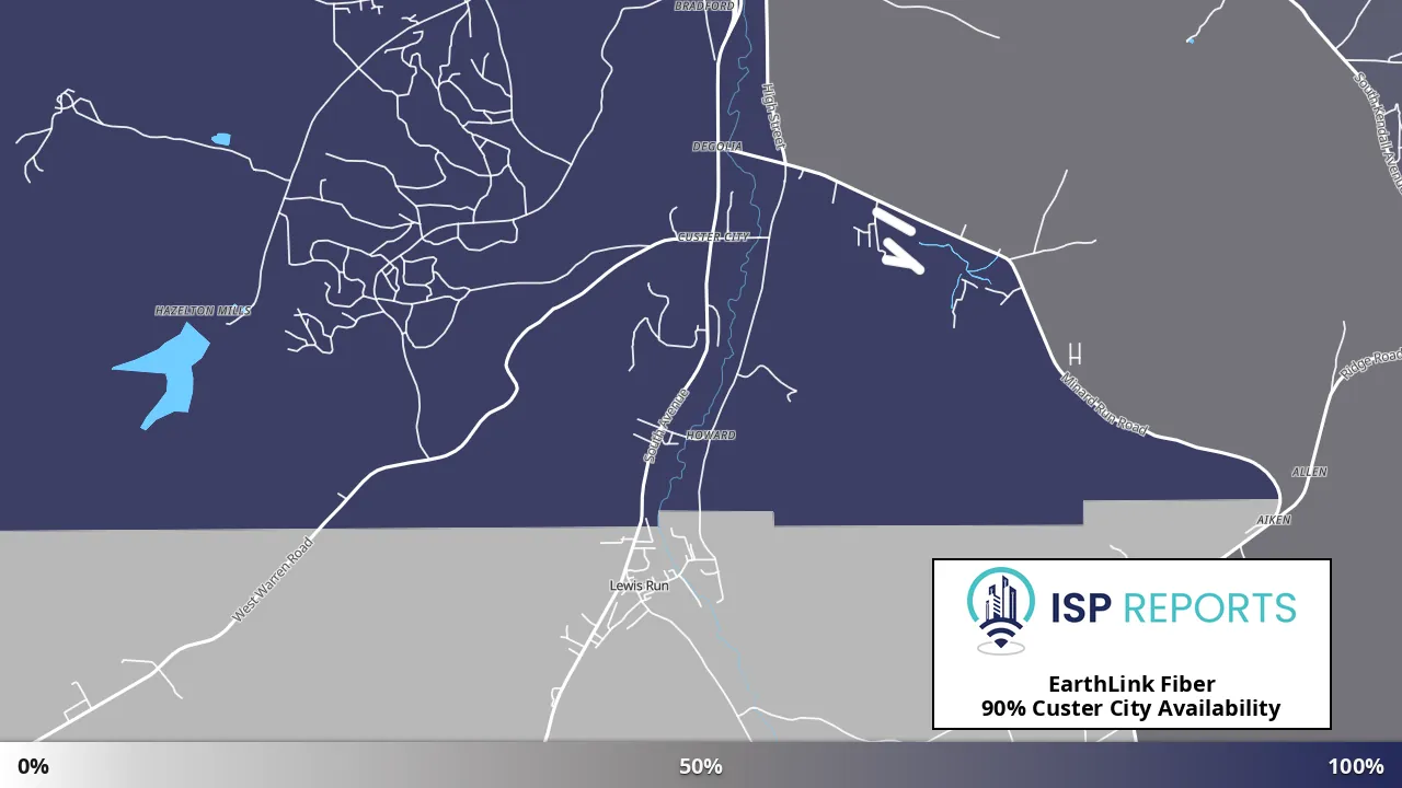 Custer City, PA map of internet availability