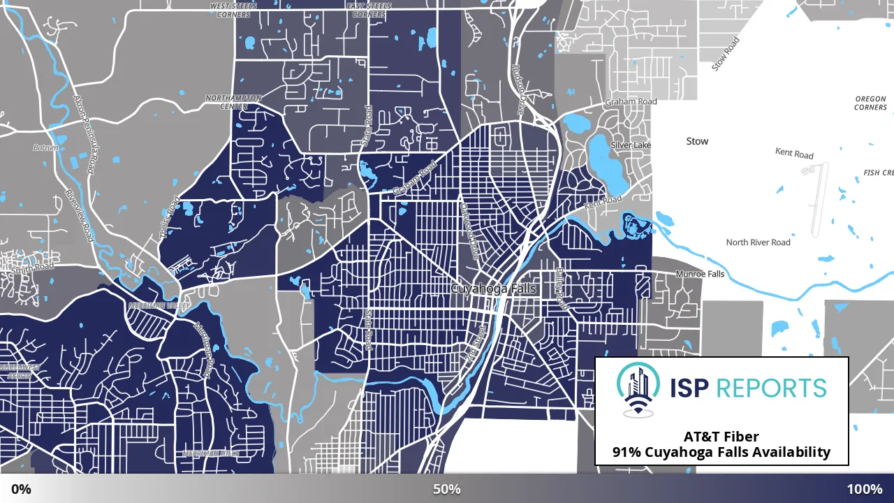 Cuyahoga Falls, OH map of internet availability