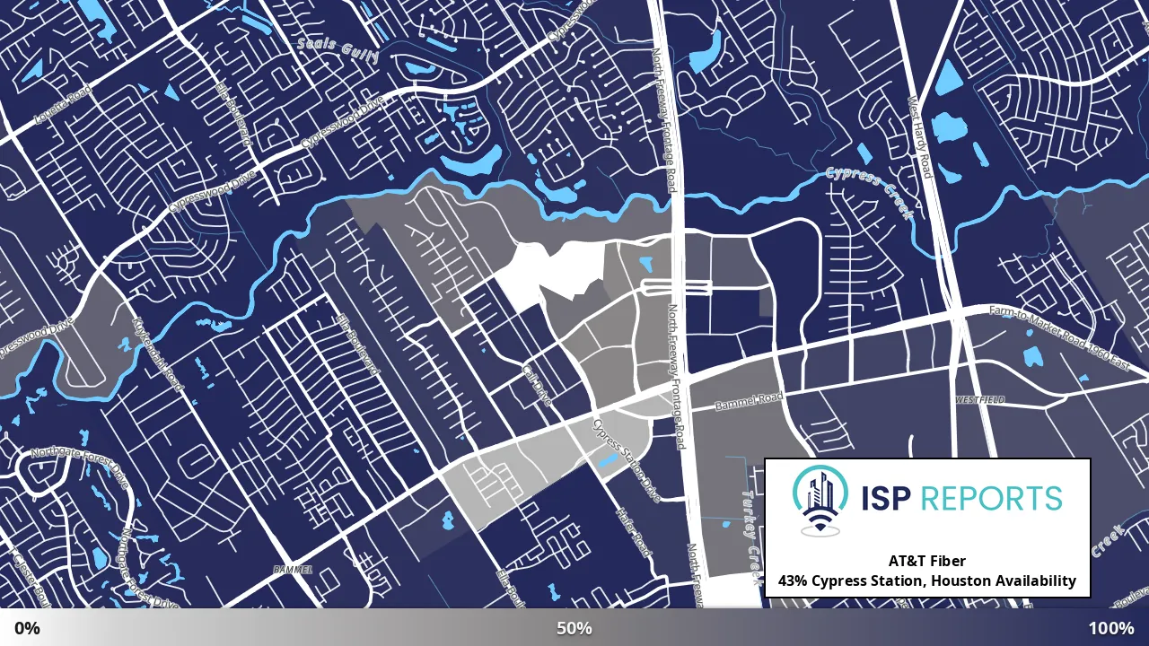 Cypress Station, Houston, TX map of internet availability