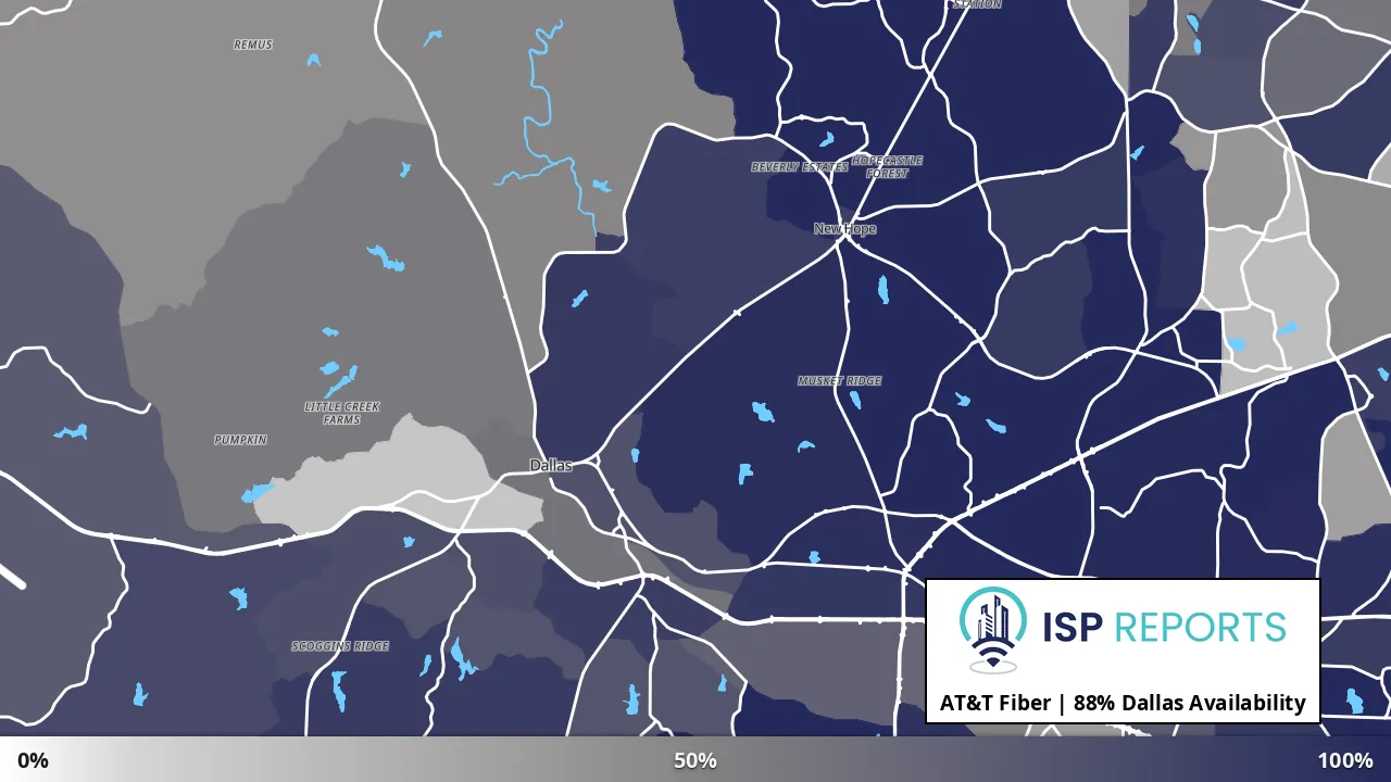 Dallas, GA map of internet availability