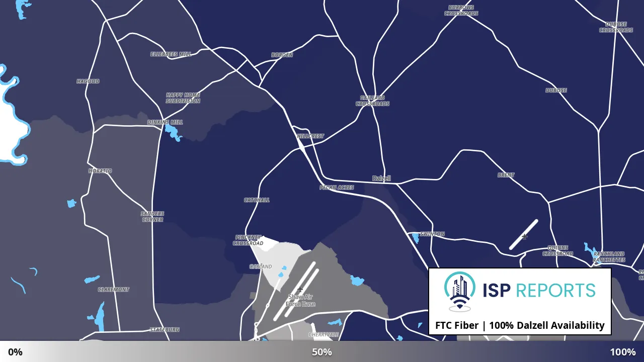 Dalzell, SC map of internet availability
