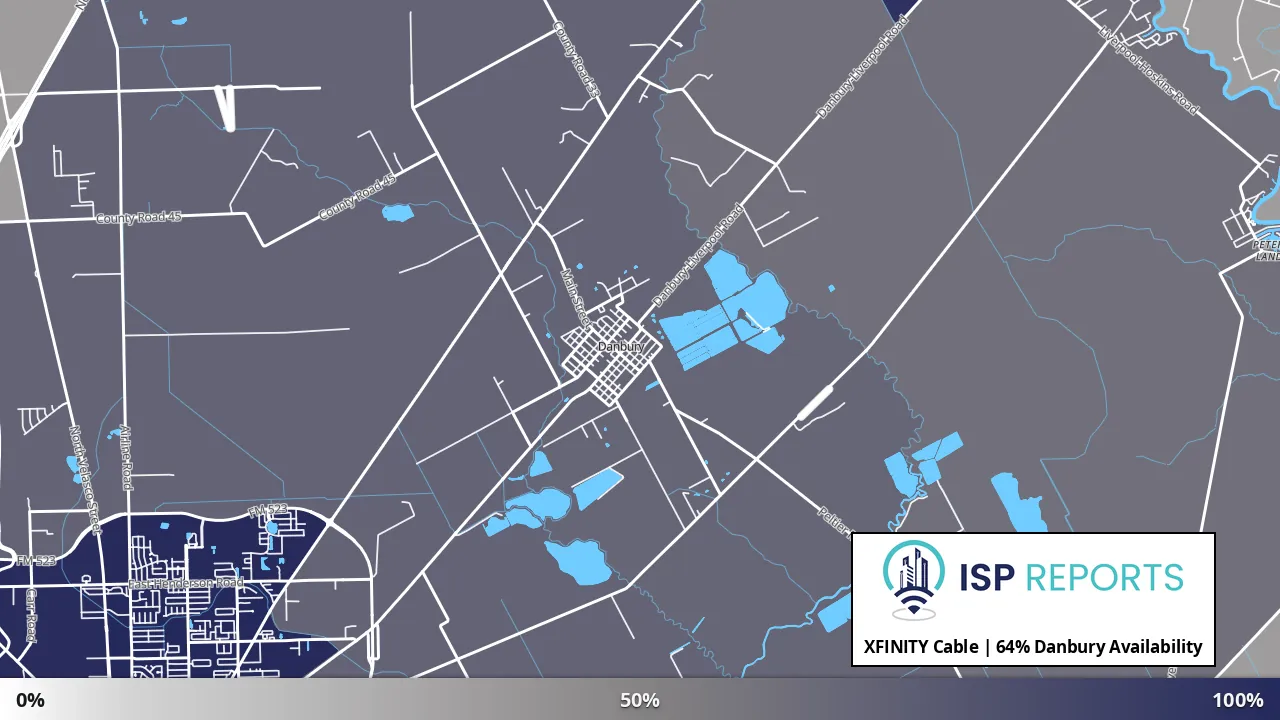 Danbury, TX map of internet availability