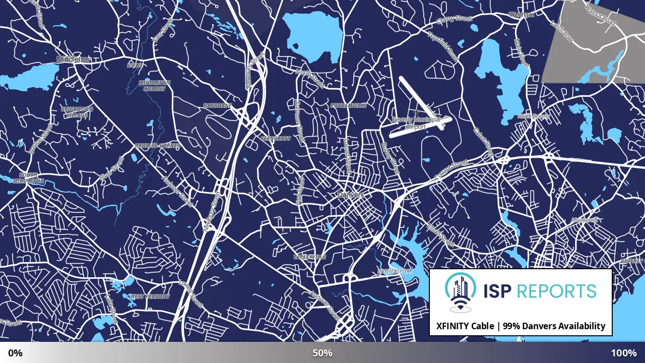 Danvers, MA map of internet availability