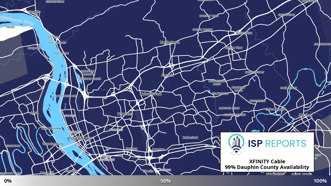 Dauphin County, PA map of internet availability