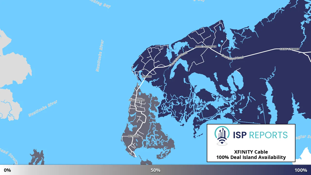 Deal Island, MD map of internet availability