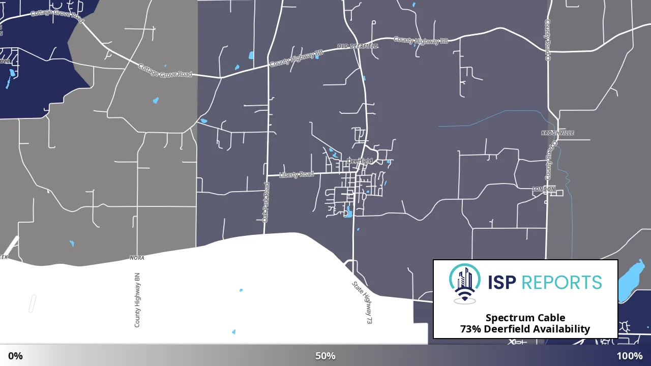 Deerfield, WI map of internet availability