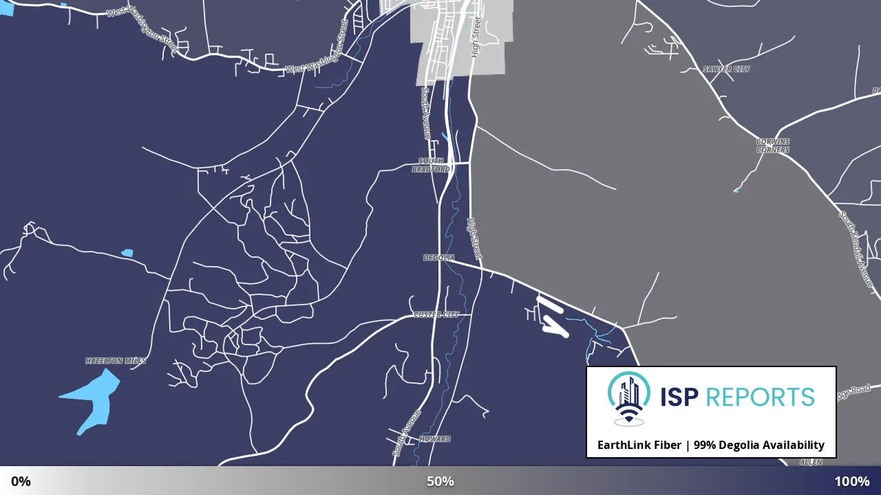 Degolia, PA map of internet availability