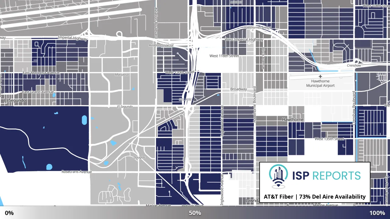 Del Aire, CA map of internet availability