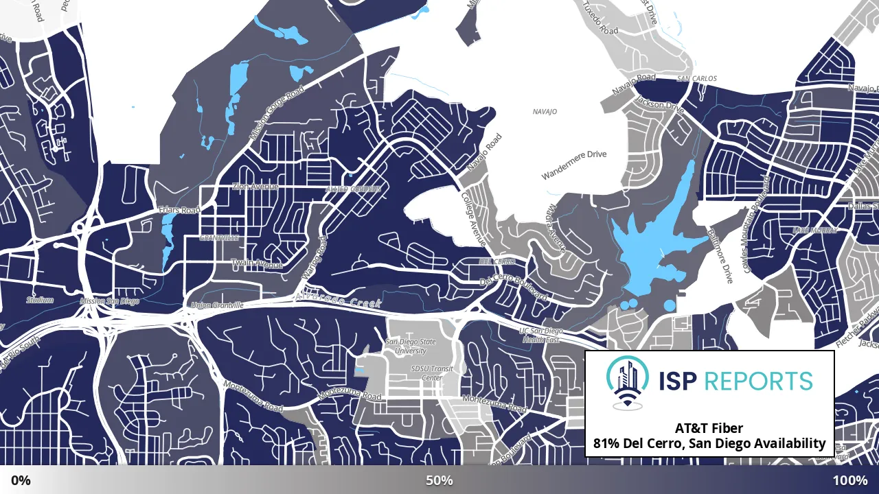 Del Cerro, San Diego, CA map of internet availability