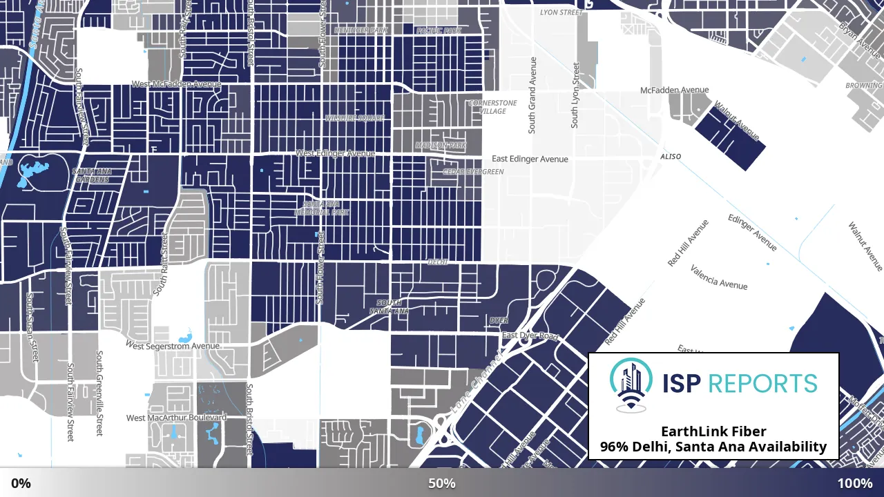 Delhi, Santa Ana, CA map of internet availability