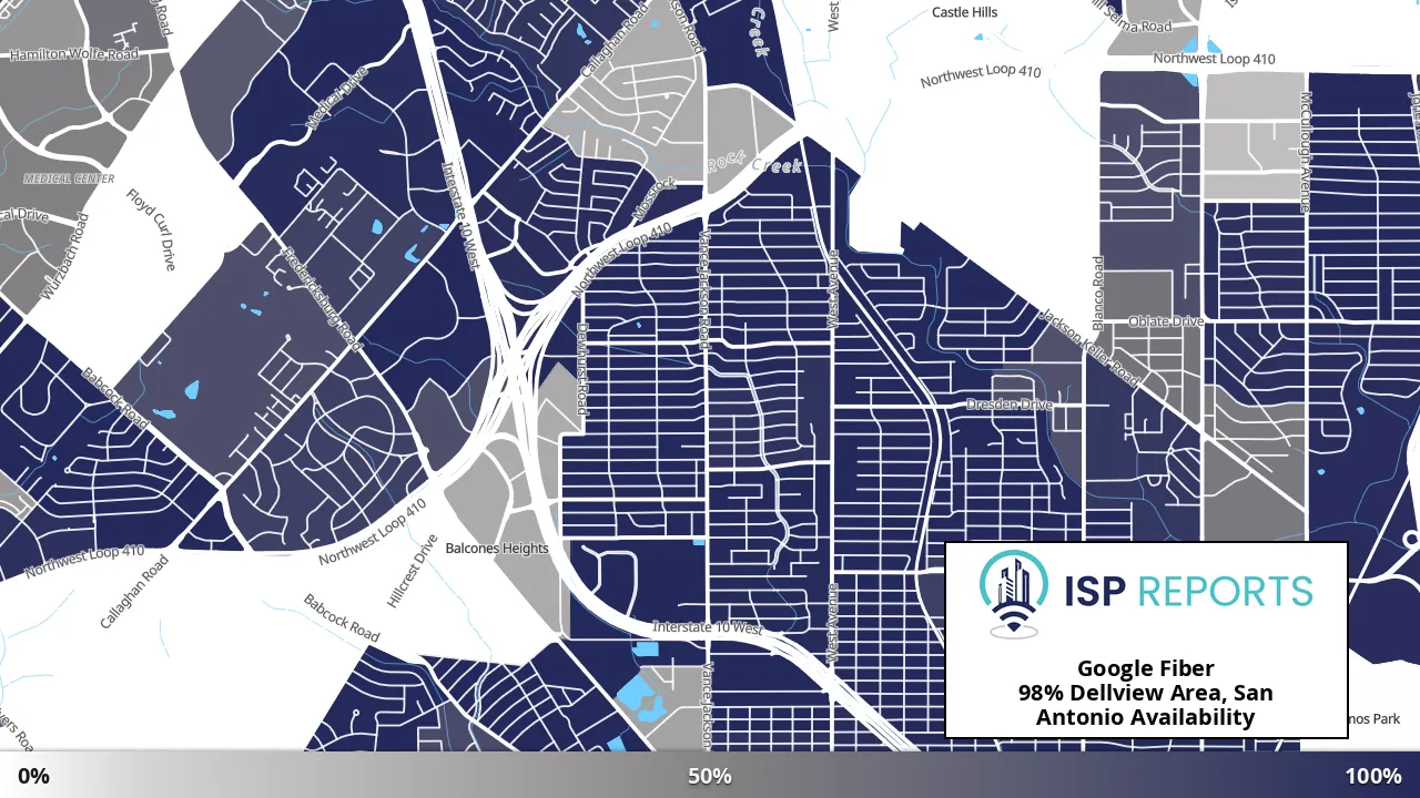 Dellview Area, San Antonio, TX map of internet availability