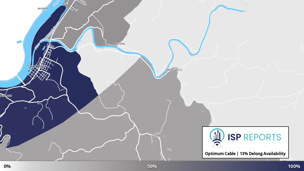 Delong, WV map of internet availability
