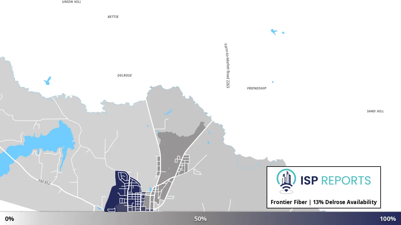 Delrose, TX map of internet availability