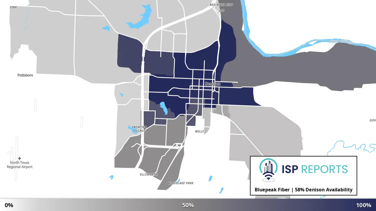 Denison, TX map of internet availability