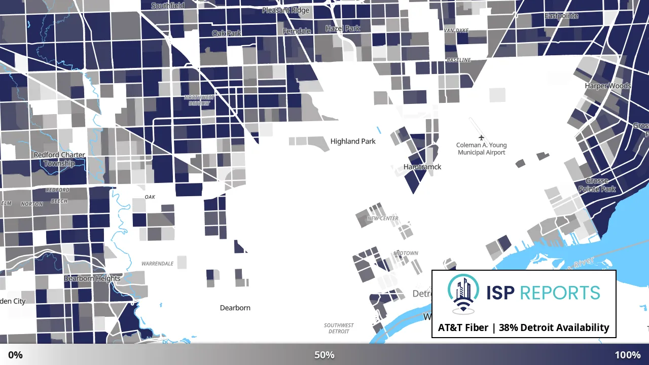 Detroit, MI map of internet availability
